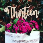 cake topper thirteen fancy font rose gold glitter