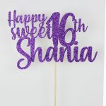 happy sweet 16th sixteen birthday cake decoration purple glitter fancy font made to order adelaide australia tasmania