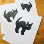 handmade cards, made in Adelaide Australia, handdrawn design, fancy paper, basic shape, online store cards gifts black cat witch good luck