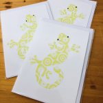 handmade cards, made in Adelaide Australia, handdrawn design, fancy paper, basic shape, online store cards gifts lizard gecco reptile