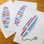 handmade cards, made in Adelaide Australia, handdrawn design, fancy paper, basic shape, online store cards gifts surfs up surf board wave ocean sea sup