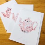 handmade cards, made in Adelaide Australia, handdrawn design, fancy paper, basic shape, online store cards gifts teapot cup tea greeting high tea