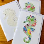 handmade cards, adelaide , australia, made to order greeting card, animal cards, family , seahorse, ocean creatures, tropical sea, fish card