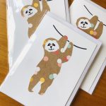handmade cards, adelaide , australia, made to order greeting card, animal cards, family , sloth card, cute animal, monkey, hanging around card,