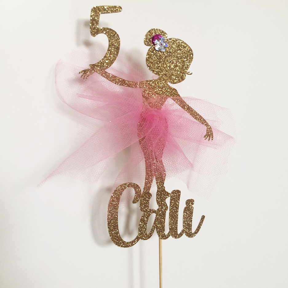 Ballerina with skirt , name and age - Cake Toppers