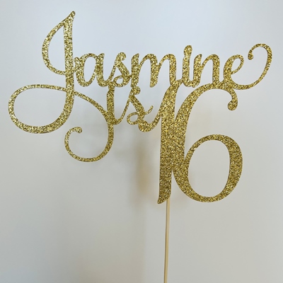 Custom Butterfly Topper, Gold Butterfly, Gold Cake Topper, Glitter Cake  Topper, Custom, Personalised, Hearts, Pink, Any Name, Any Age Color 